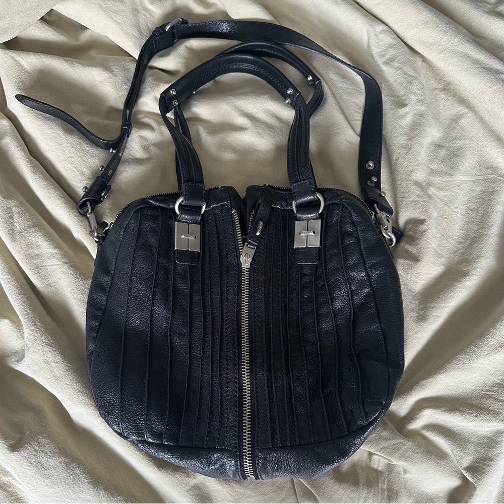 Tulah Ray Black Leather Bag, Silver Hardware